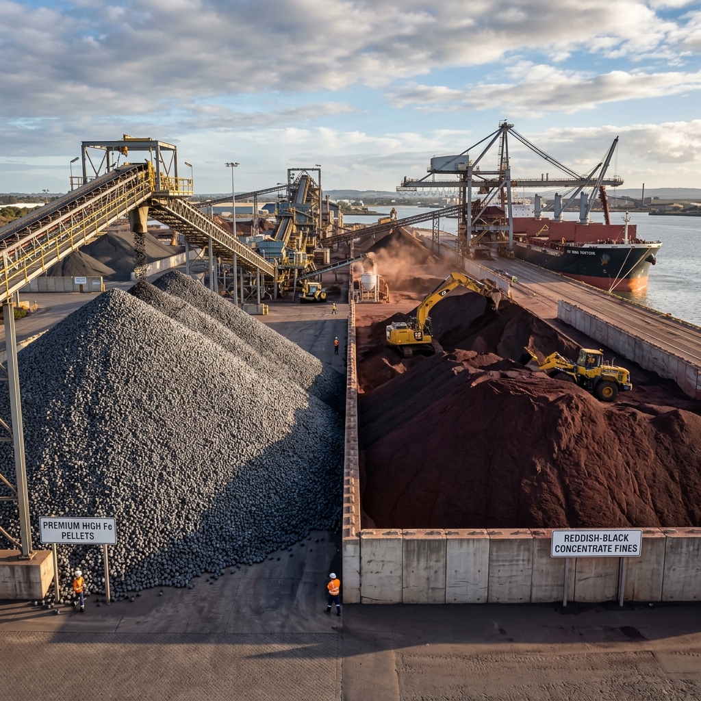 High Fe iron ore pellets and concentrate fines