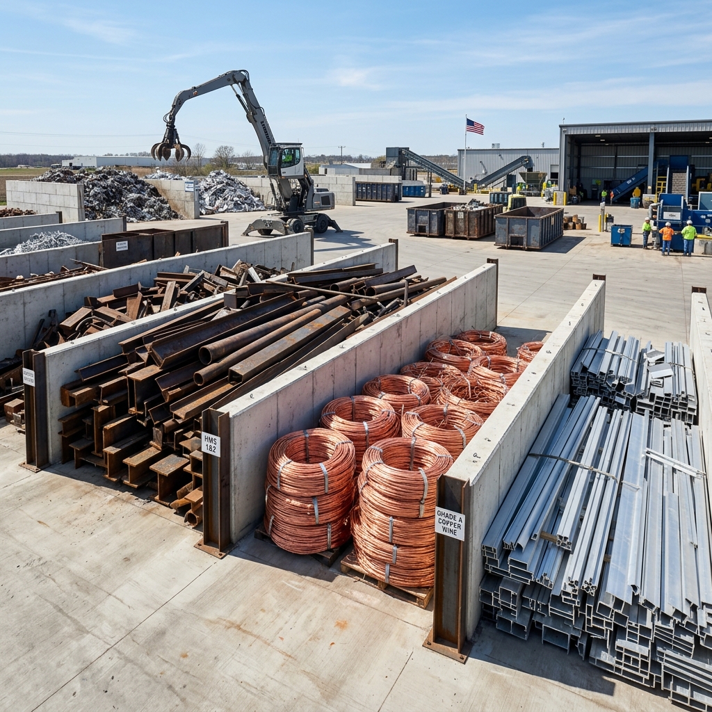 Sorted heavy melting steel scrap and copper wire bundles